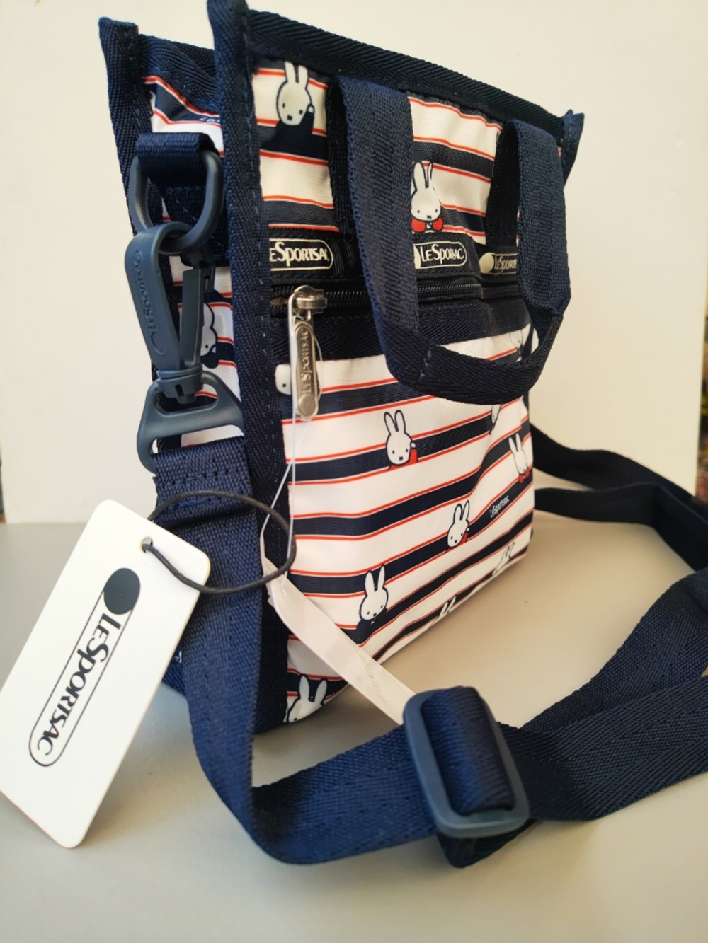 LeSportsac Navy Red White Miffy Stripe Tote-NWT - Picture 6 of 7